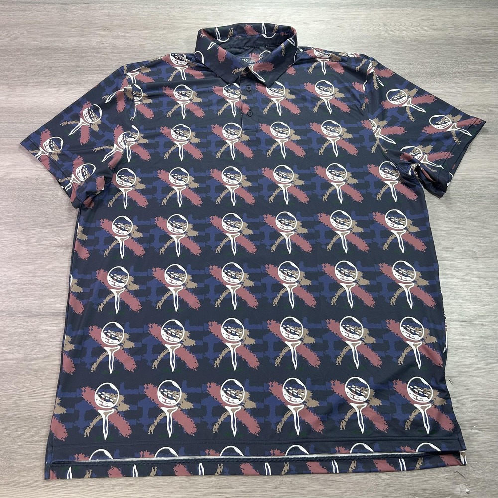 Sosik Polo Shirt Mens 2XL Blue Camo Golf Print Performance Polyester Spandex